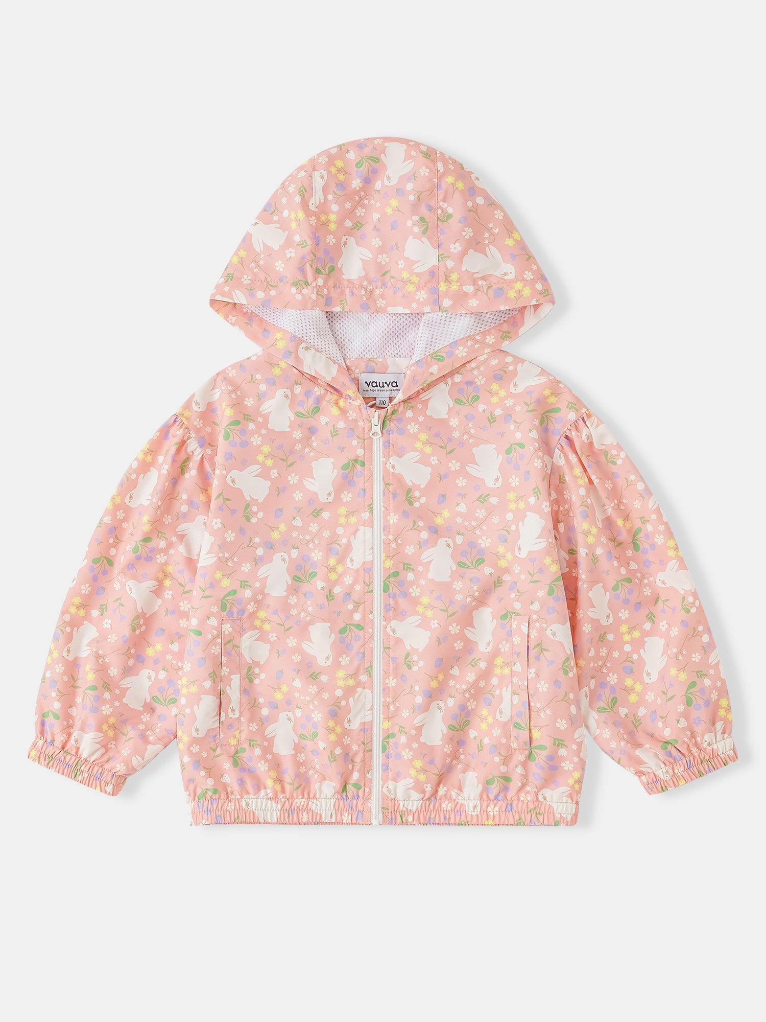 Kid All-Over Bunny Print Frills Zipped Windbreaker