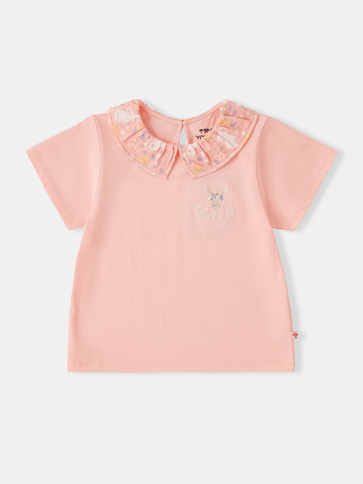 Kid Ruffle Collar Short Sleeve Bunny Print Tee