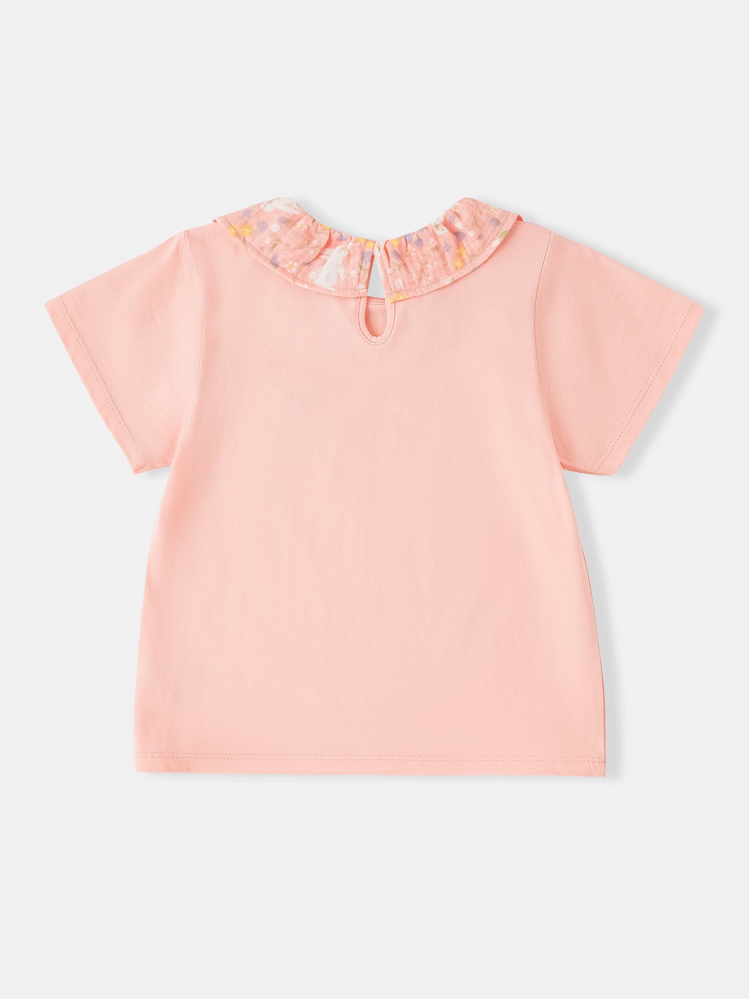 Kid Ruffle Collar Short Sleeve Bunny Print Tee