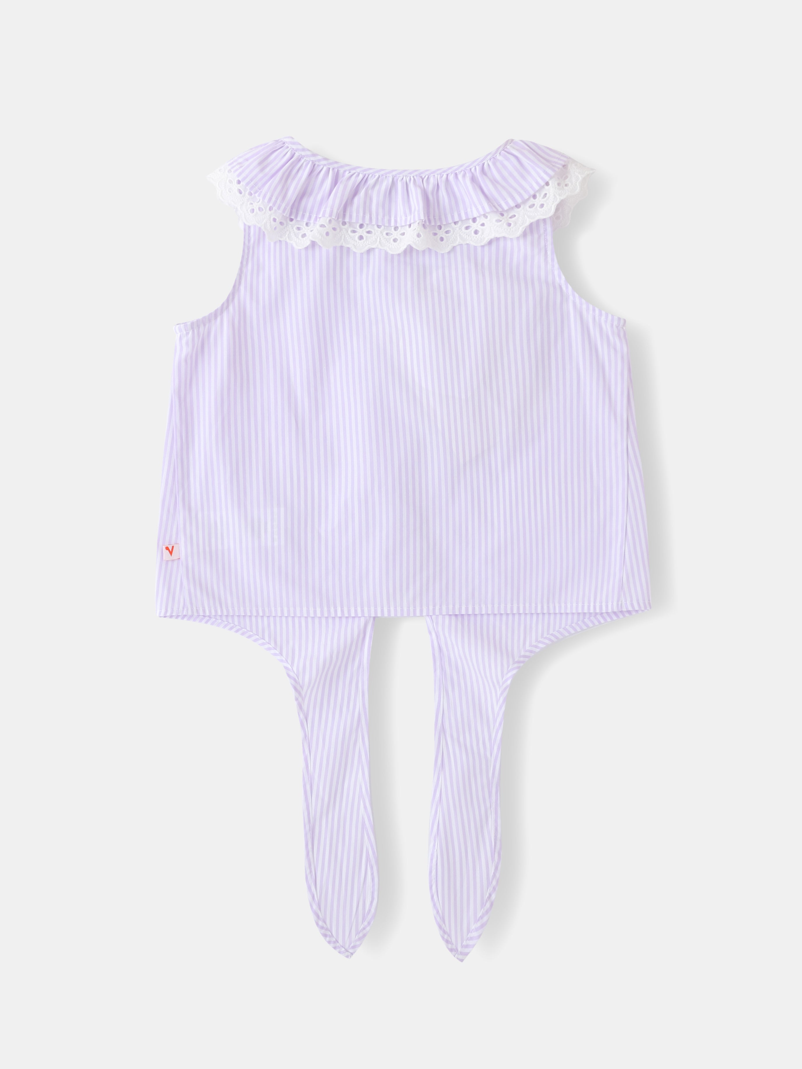 Kid Lace-Trimmed Collar Sleeveless Tie Bottom Top