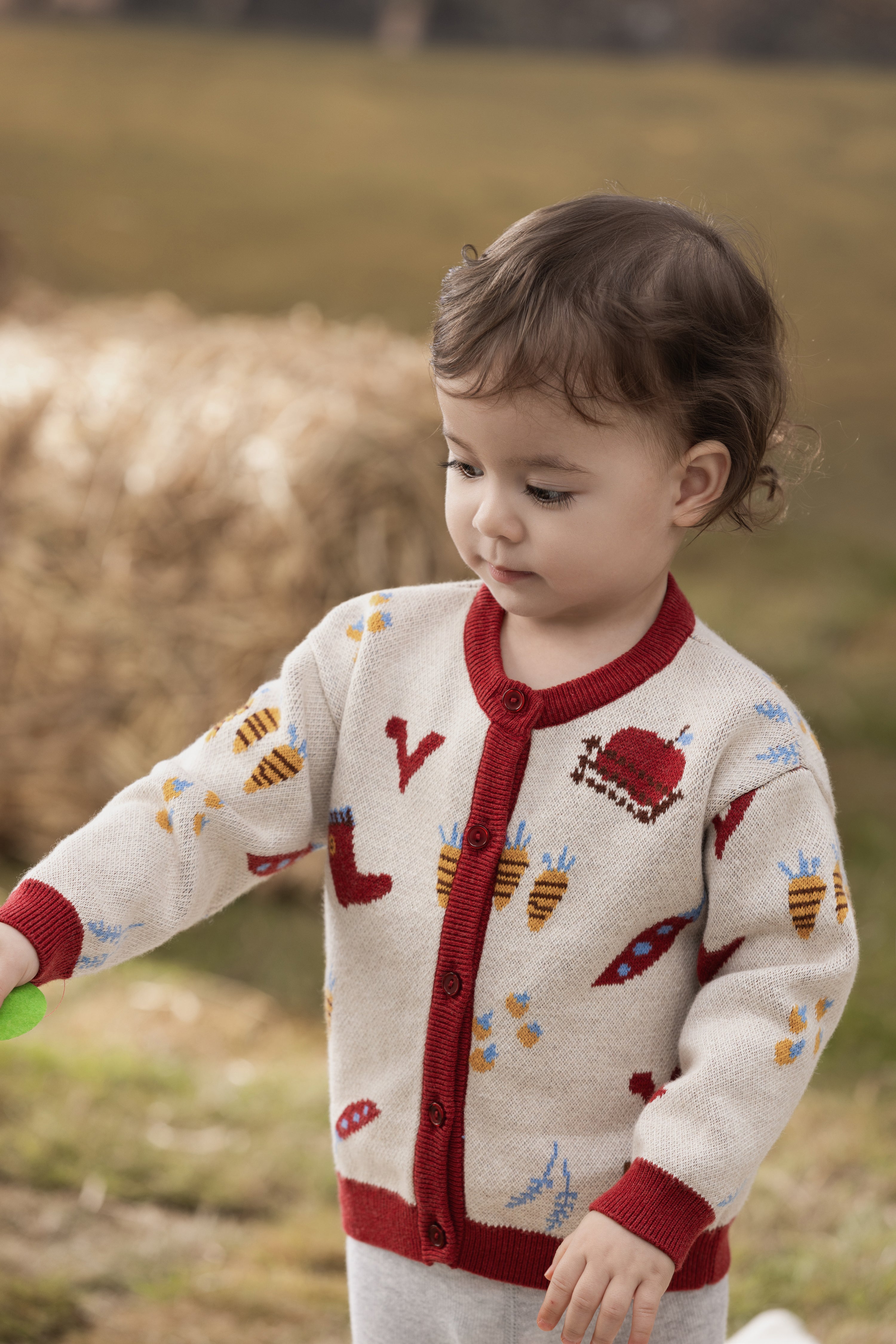 VAUVA Vauva FW23 - Baby Girls Farm Jacquard Cotton Cashmere Jacket (White) Coat & Jacket