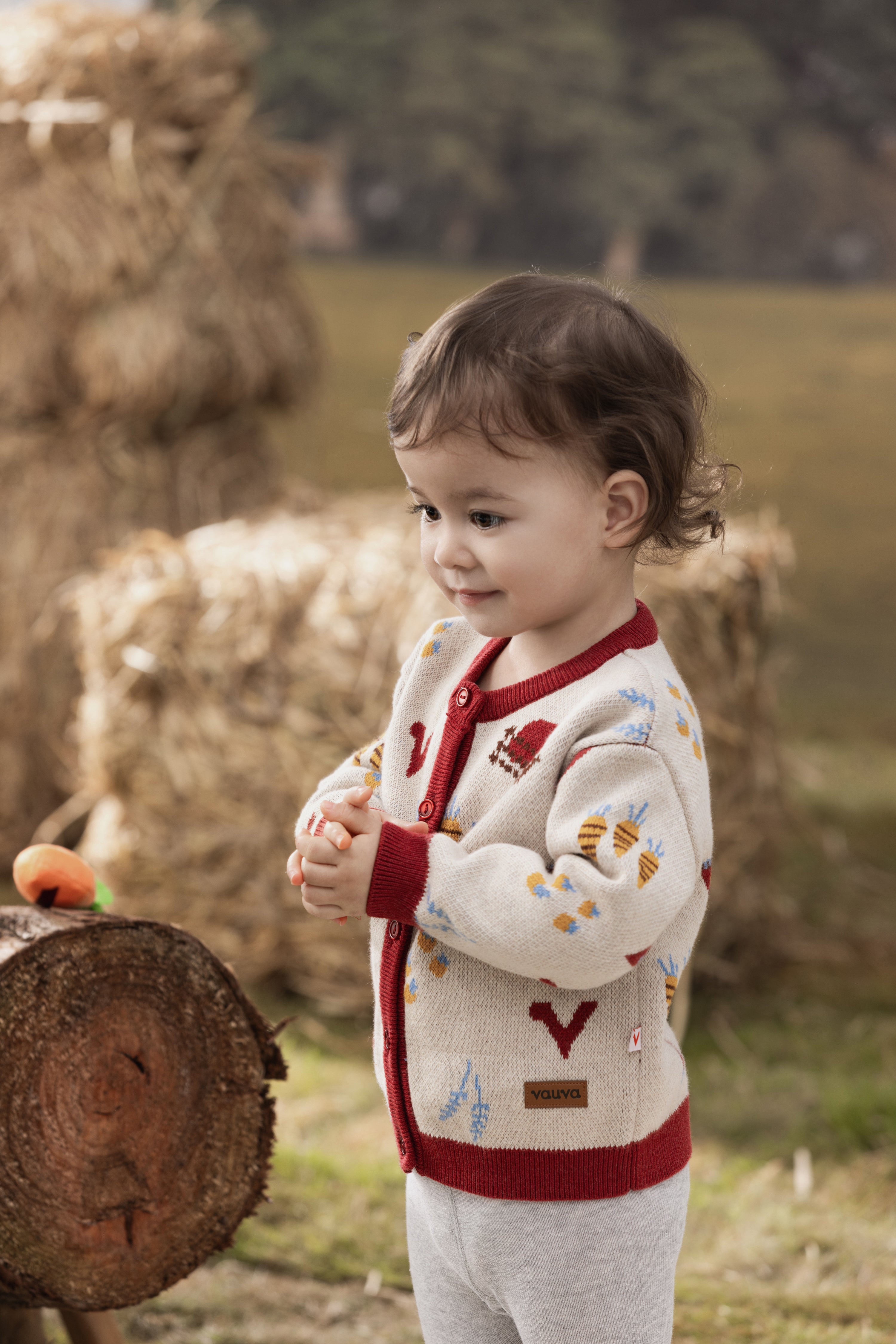 VAUVA Vauva FW23 - Baby Girls Farm Jacquard Cotton Cashmere Jacket (White) Coat & Jacket