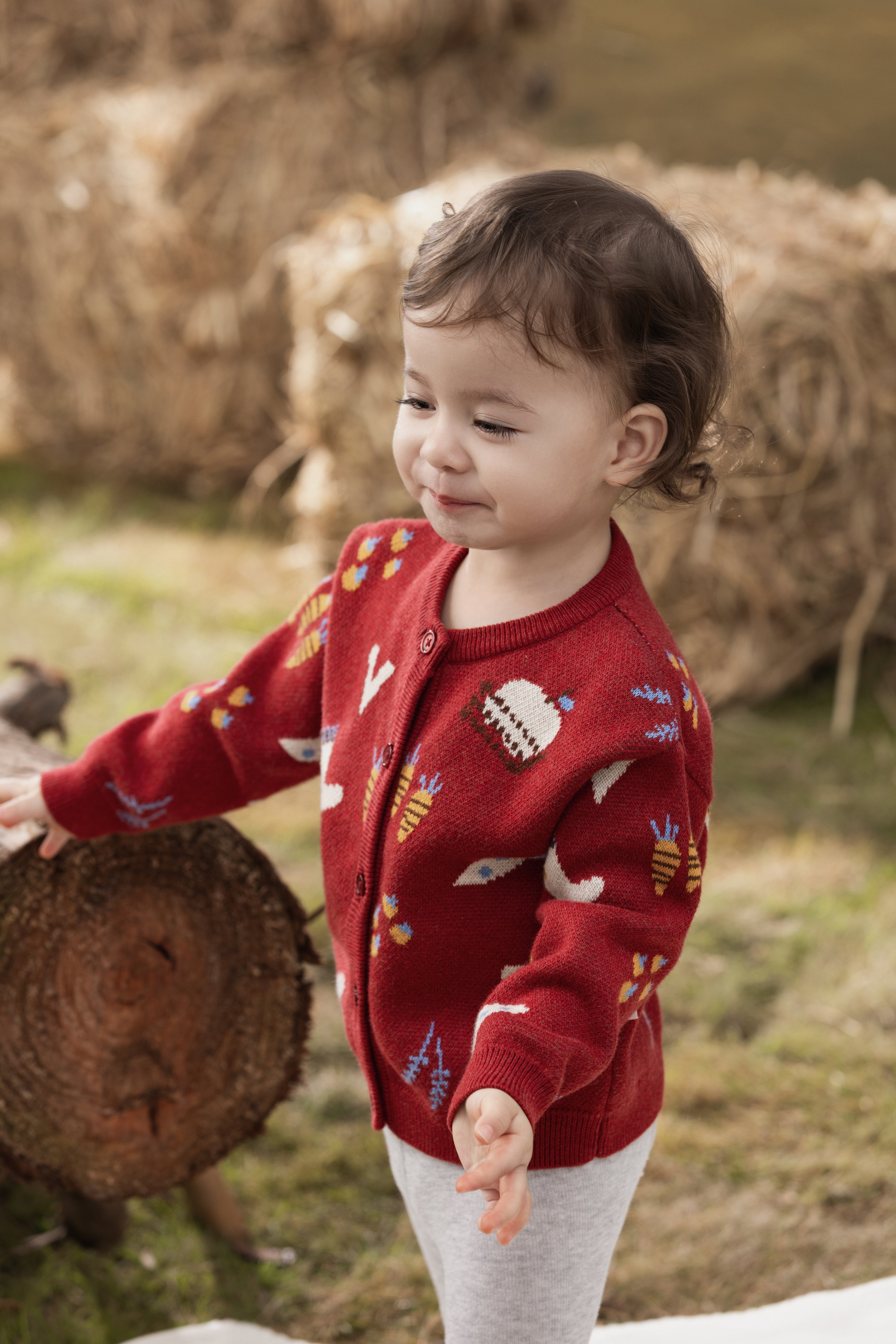 VAUVA Vauva FW23 - Baby Girls Farm Jacquard Cotton Cashmere Jacket (Red) Coat & Jacket