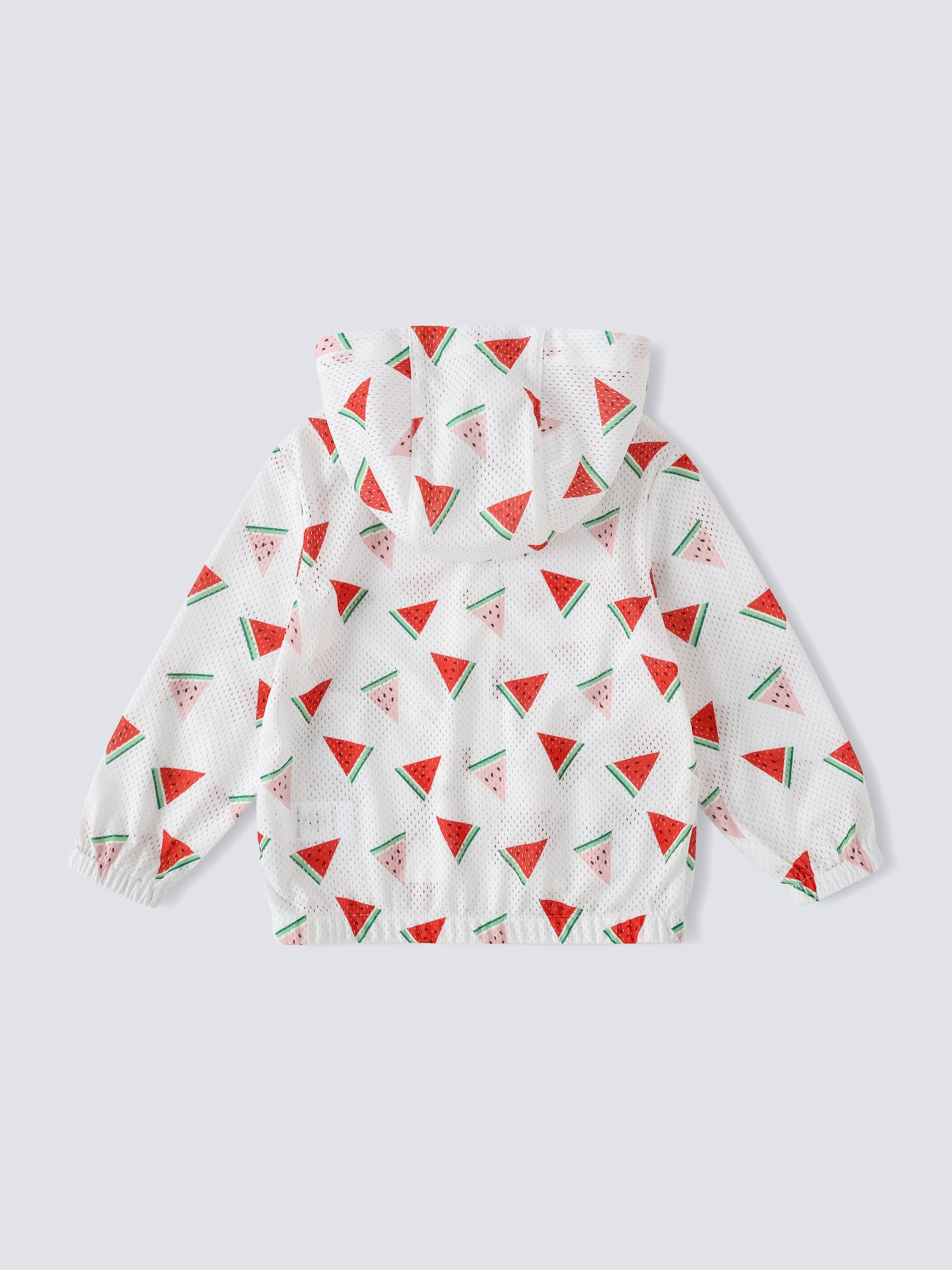 Kid All-Over Watermelon Print Mesh Hooded Zipped Jacket