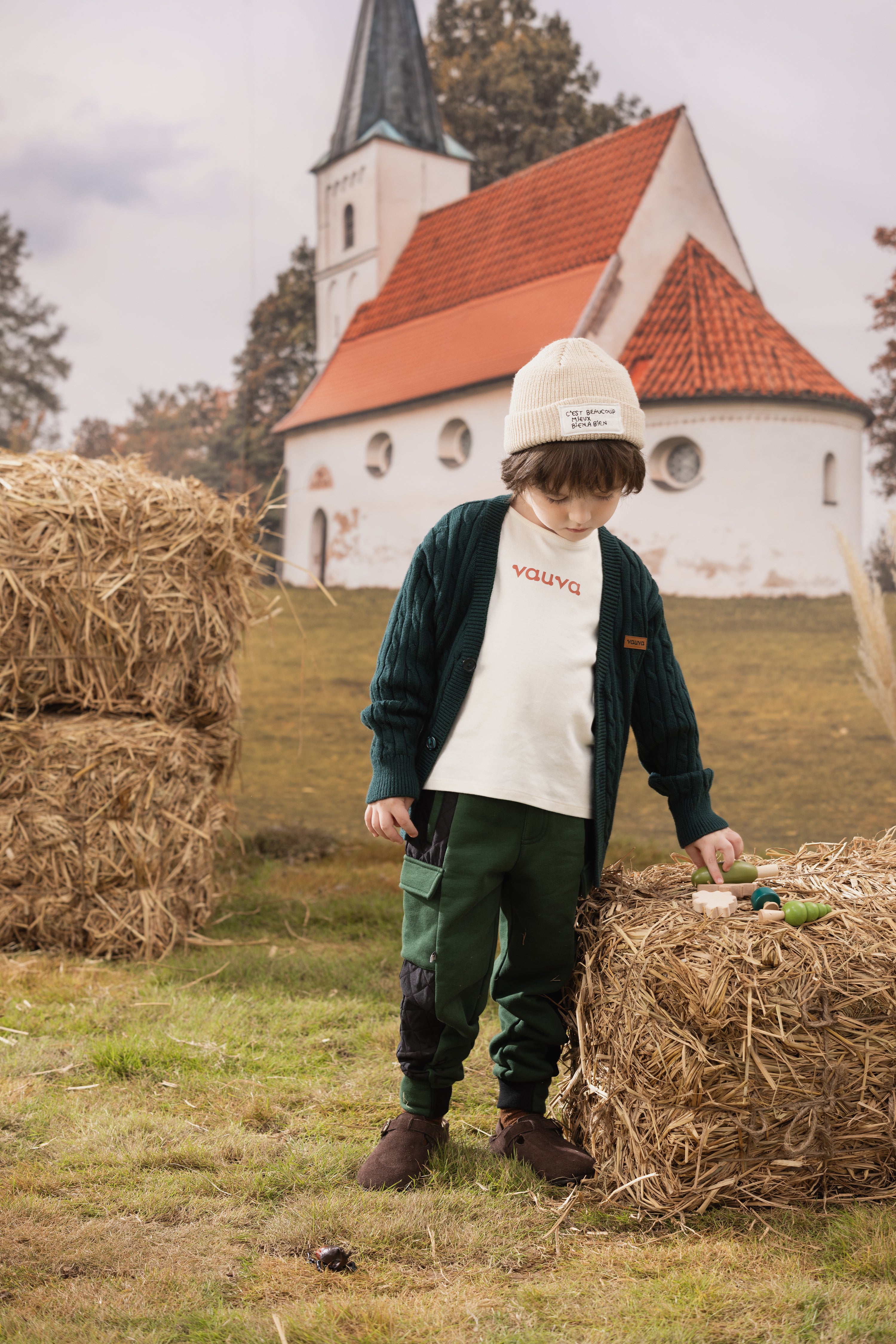 VAUVA Vauva FW23 - Boys Braided Long Sleeve Knit Jacket (Green) Coat & Jacket