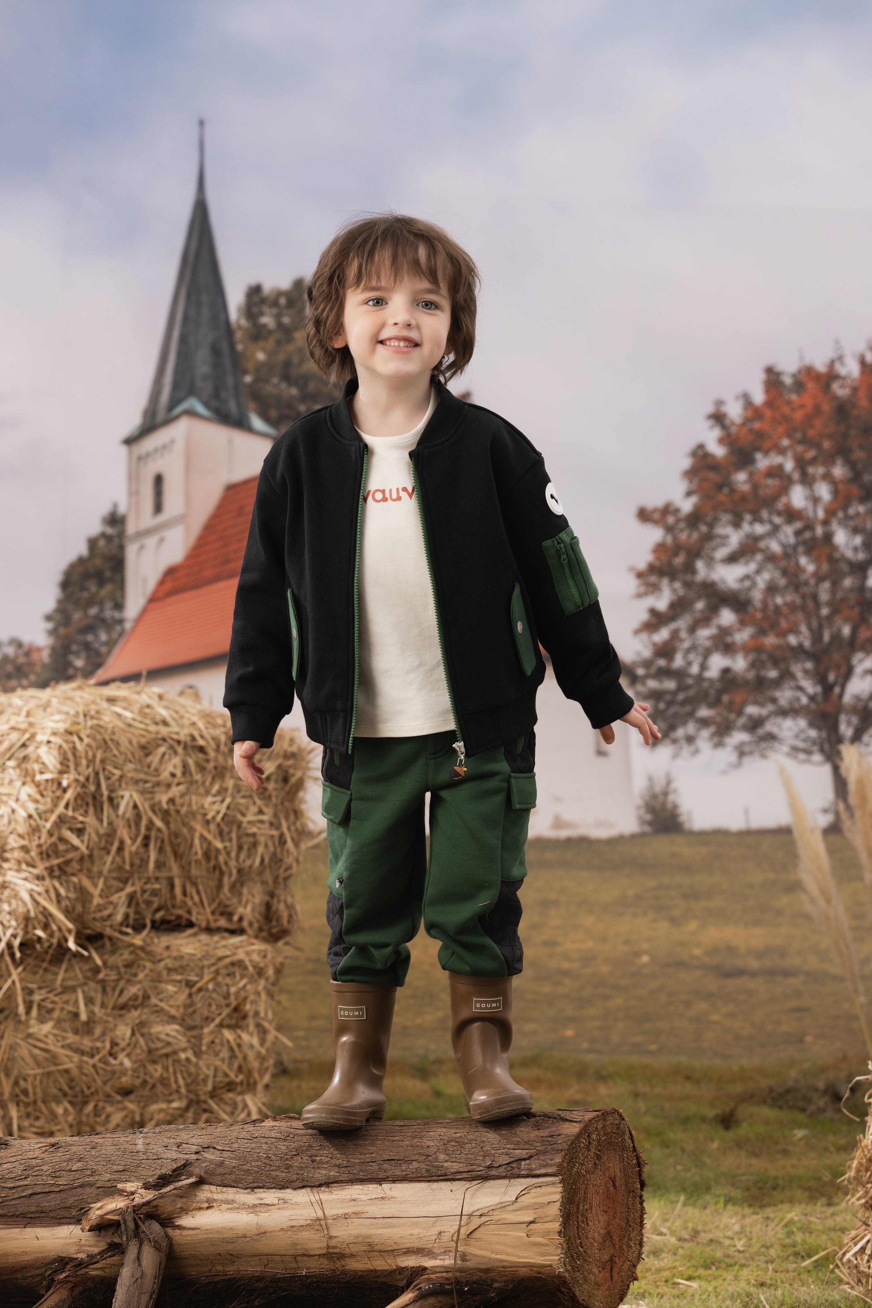 VAUVA Vauva FW23 - Boys Zip Long Sleeve Jacket (Black/Green) Coat & Jacket