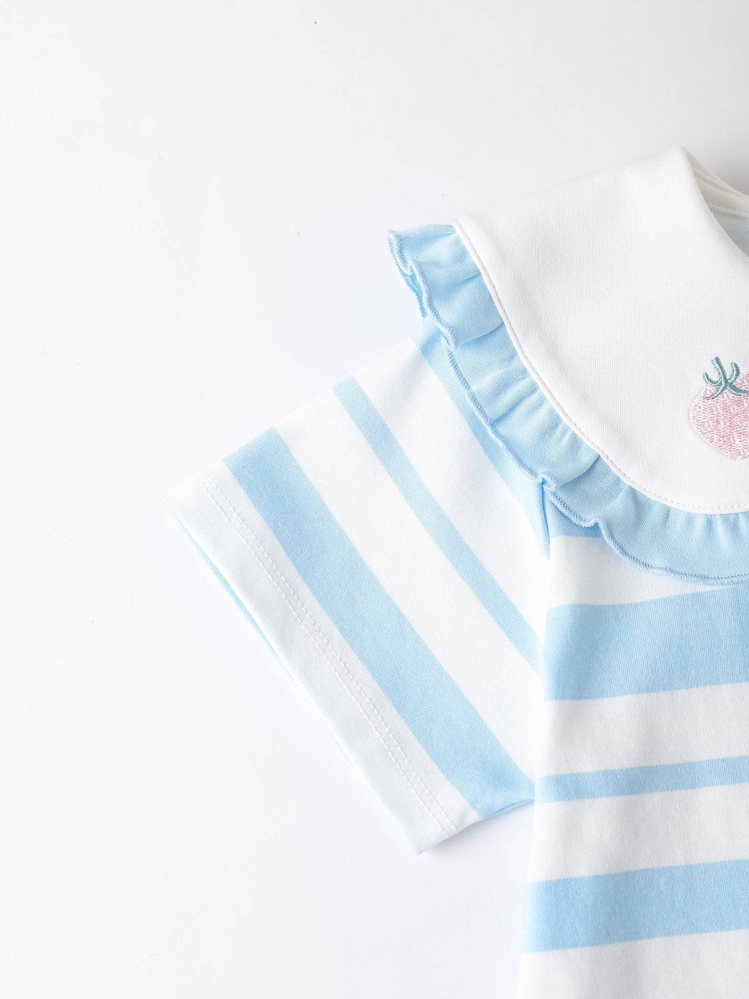 Kid Puritan Collar Short Sleeve Stripe Print Top