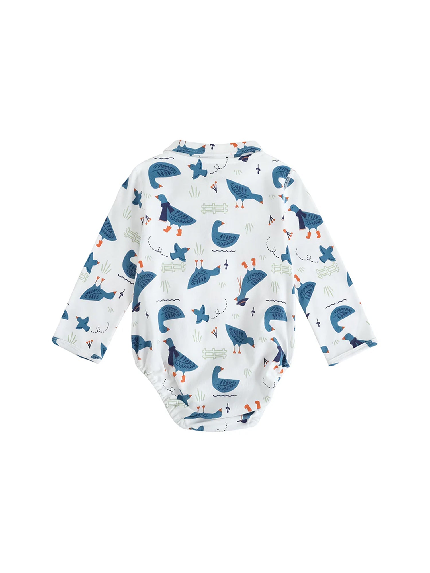 VAUVA Vauva FW23 - Baby Boy White Goose All Over Print Cotton Long Sleeve Bodysuit (White) Bodysuit