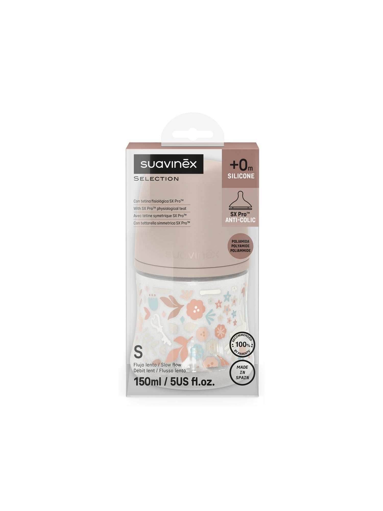 Feeding Bottle (PA) 150ml Slow Flow +0M SX Pro anti-colic Teat - Wonderland Stripes Pink