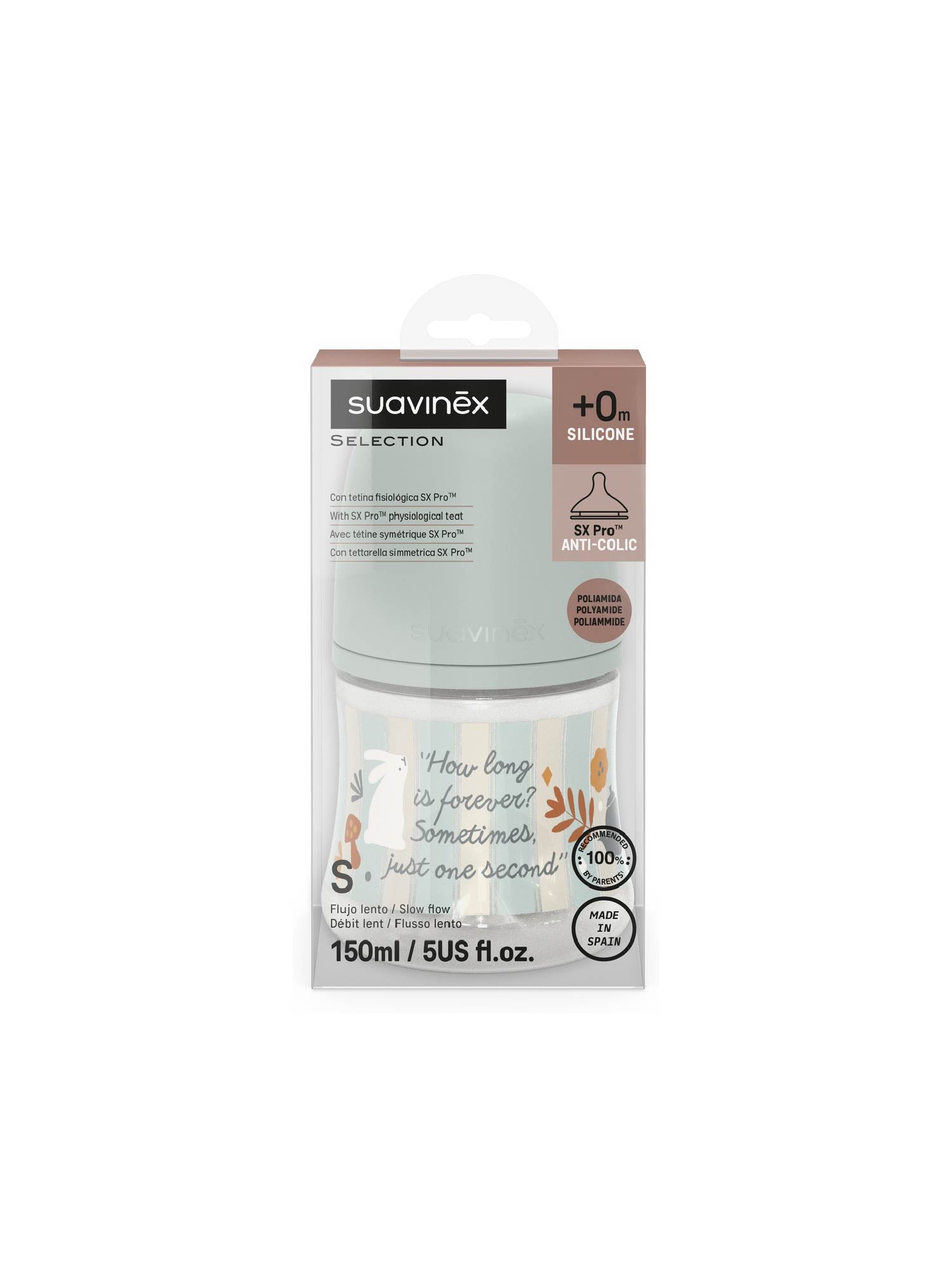 Feeding Bottle (PA) 150ml Slow Flow +0M SX Pro anti-colic Teat - Wonderland Stripes Blue Turquoise