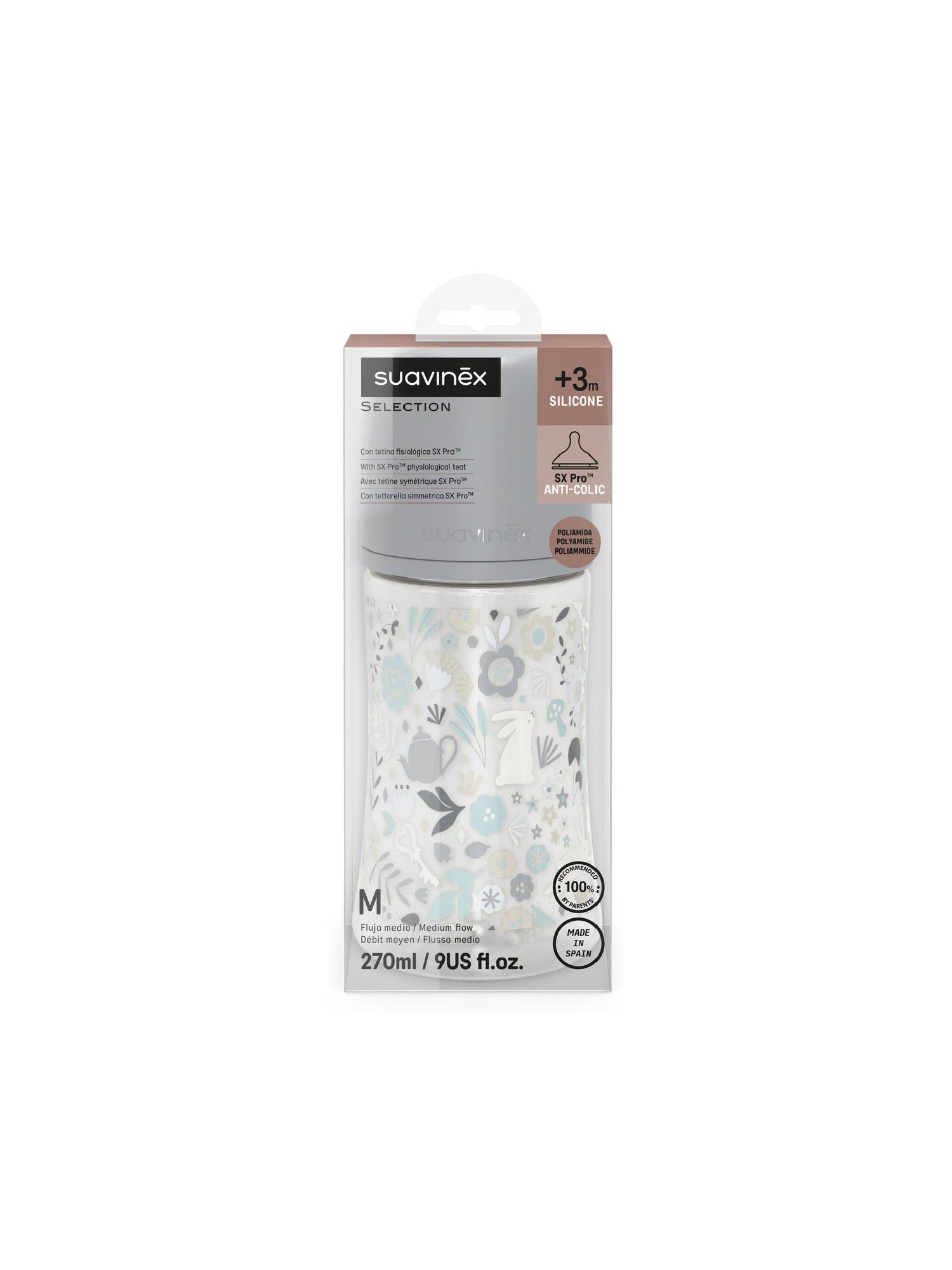 Feeding Bottle (PA) 270ml Medium Flow +3M SX Pro anti-colic Teat - Wonderland Liberty Blue