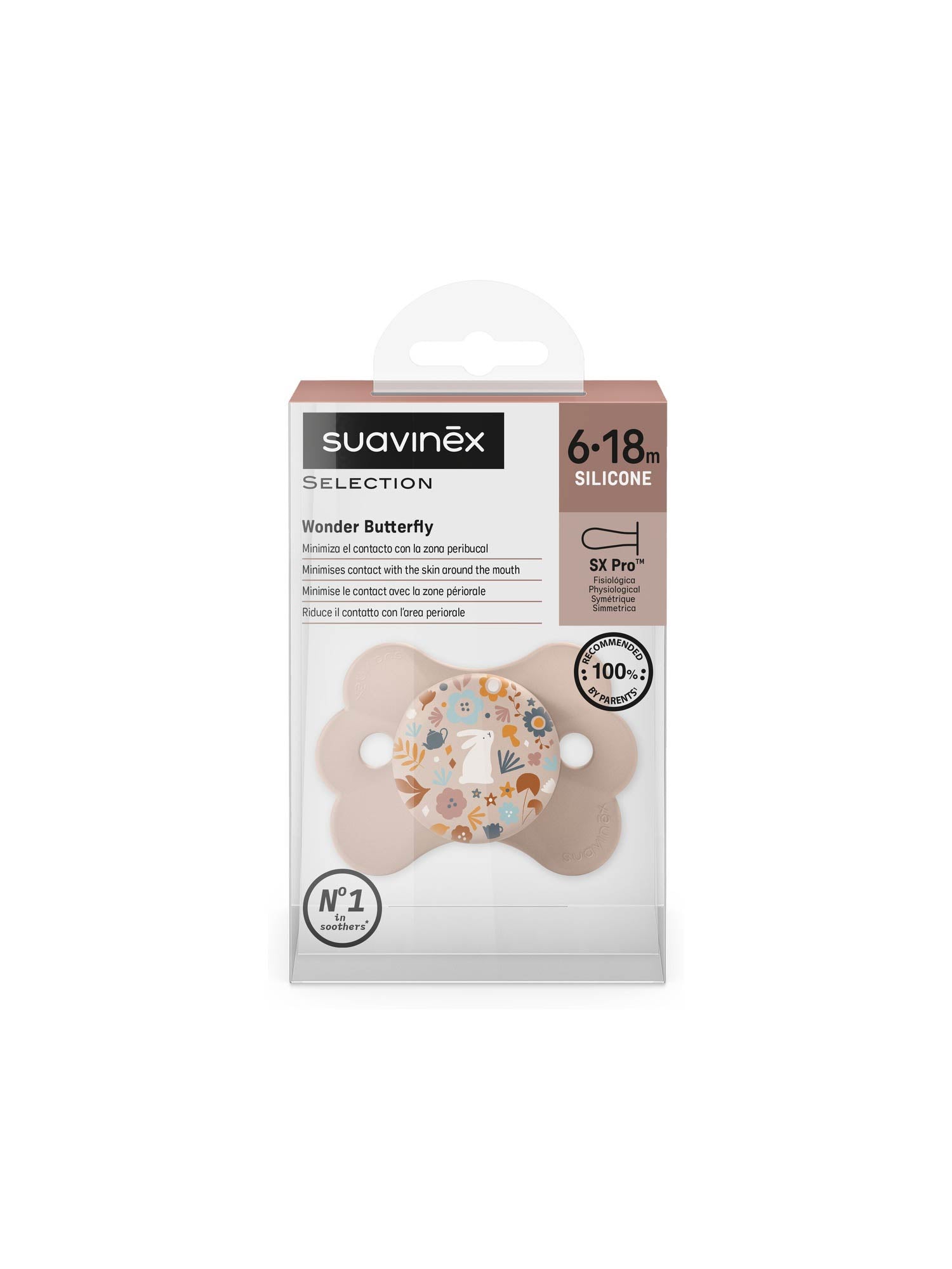 Soother with SX Pro physiological silicone Teat 6-18M - Wonderland Butterfly Liberty Dusty Rose