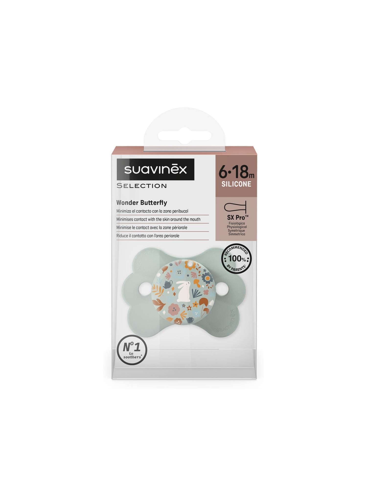 Soother with SX Pro physiological silicone Teat 6-18M - Wonderland Butterfly Liberty Green