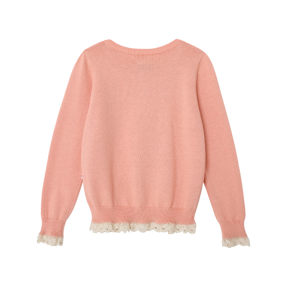 VAUVA Vauva FW23 - Girls Lace Cotton Cashmere Cardigan (Pink) Coat & Jacket