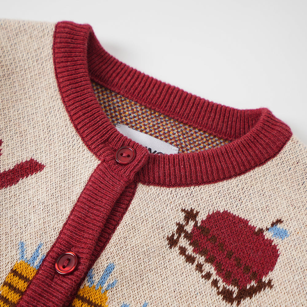 VAUVA Vauva FW23 - Baby Girls Farm Jacquard Cotton Cashmere Jacket (White) Coat & Jacket