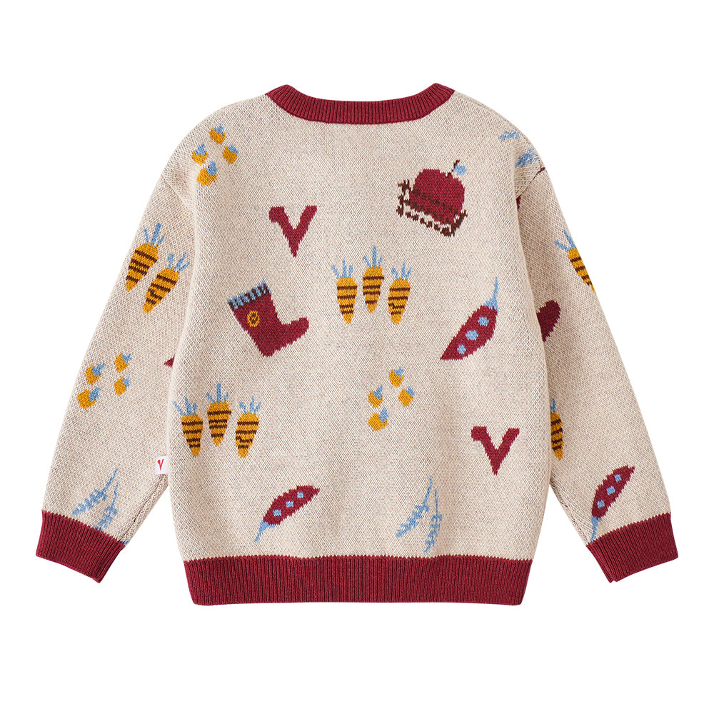 VAUVA Vauva FW23 - Baby Girls Farm Jacquard Cotton Cashmere Jacket (White) Coat & Jacket