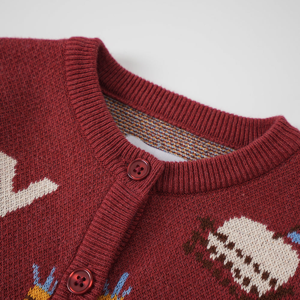 VAUVA Vauva FW23 - Baby Girls Farm Jacquard Cotton Cashmere Jacket (Red) Coat & Jacket
