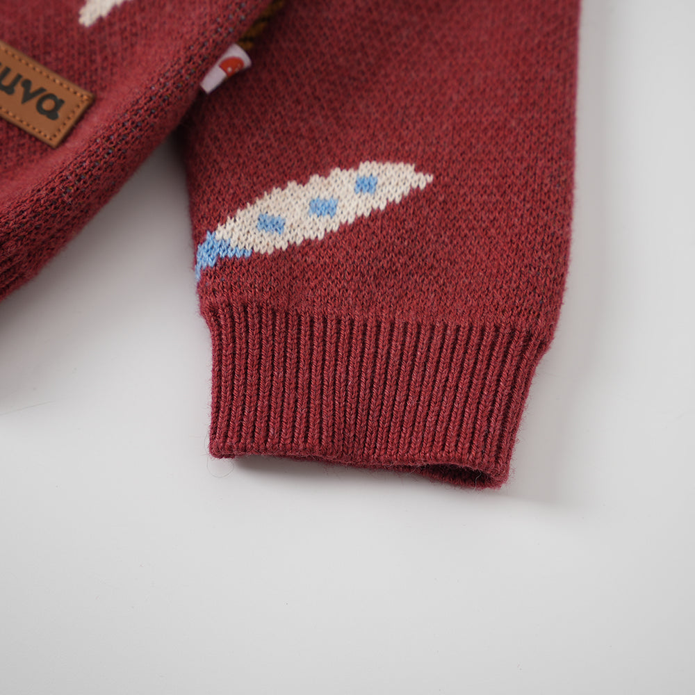 VAUVA Vauva FW23 - Baby Girls Farm Jacquard Cotton Cashmere Jacket (Red) Coat & Jacket