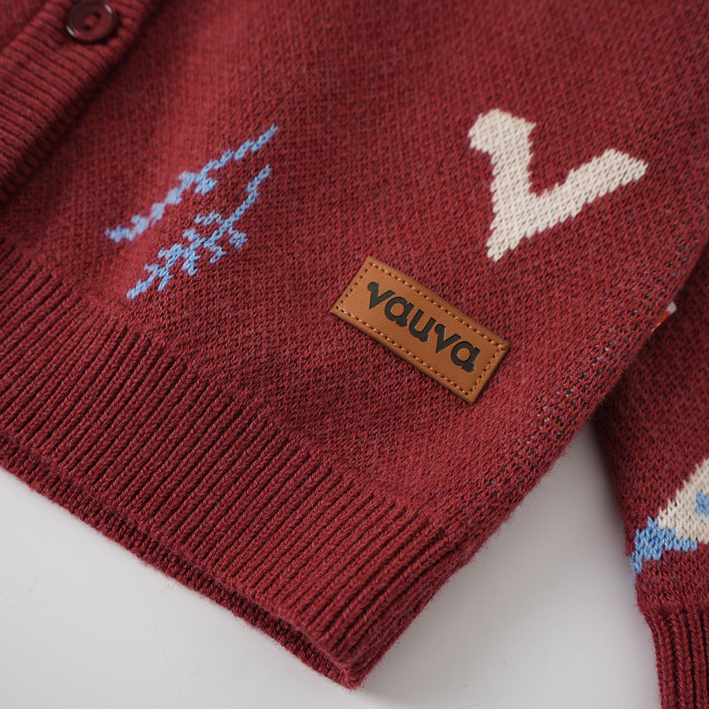 VAUVA Vauva FW23 - Baby Girls Farm Jacquard Cotton Cashmere Jacket (Red) Coat & Jacket