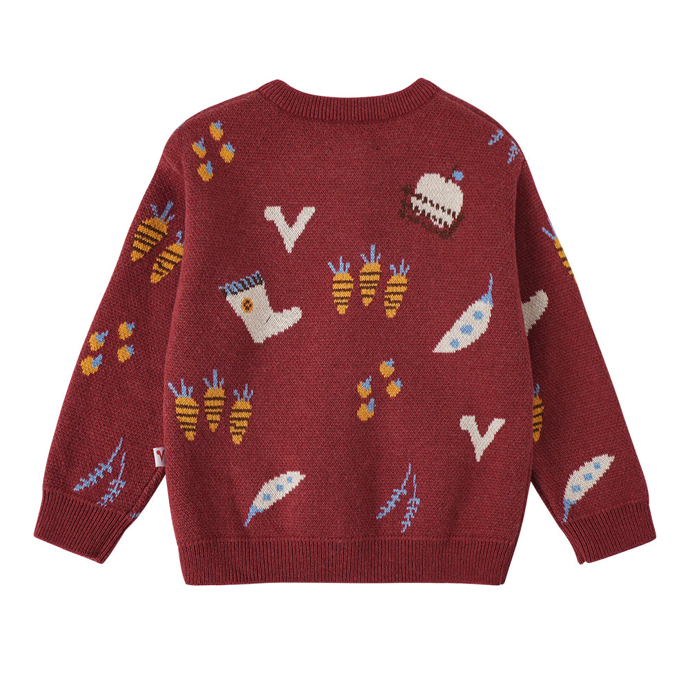 VAUVA Vauva FW23 - Baby Girls Farm Jacquard Cotton Cashmere Jacket (Red) Coat & Jacket