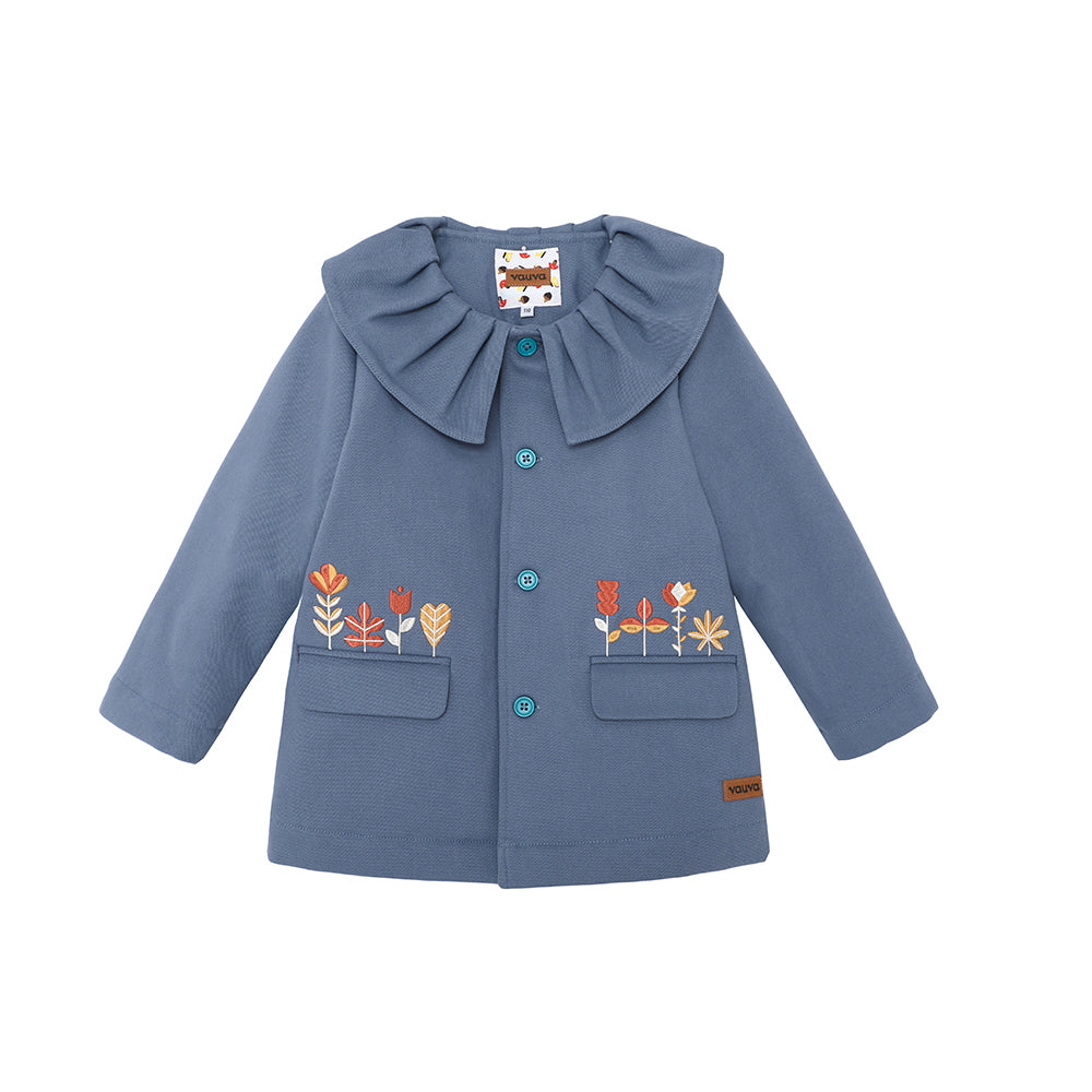 VAUVA Vauva FW23 - Girls Ruffle Collar Embroidered Coat (Blue) Coat & Jacket