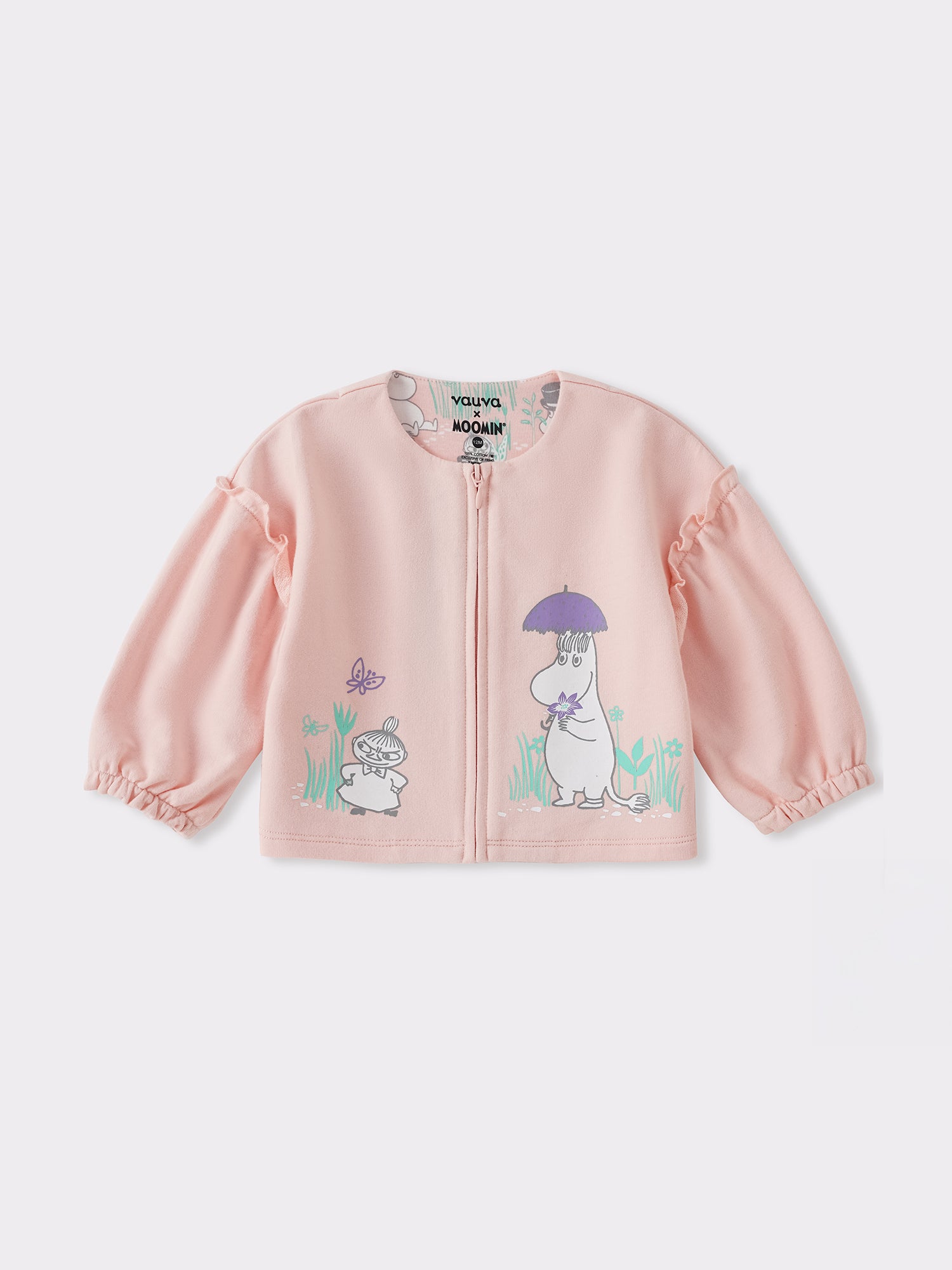 Baby Balloon Sleeve Print Zipped Jacket