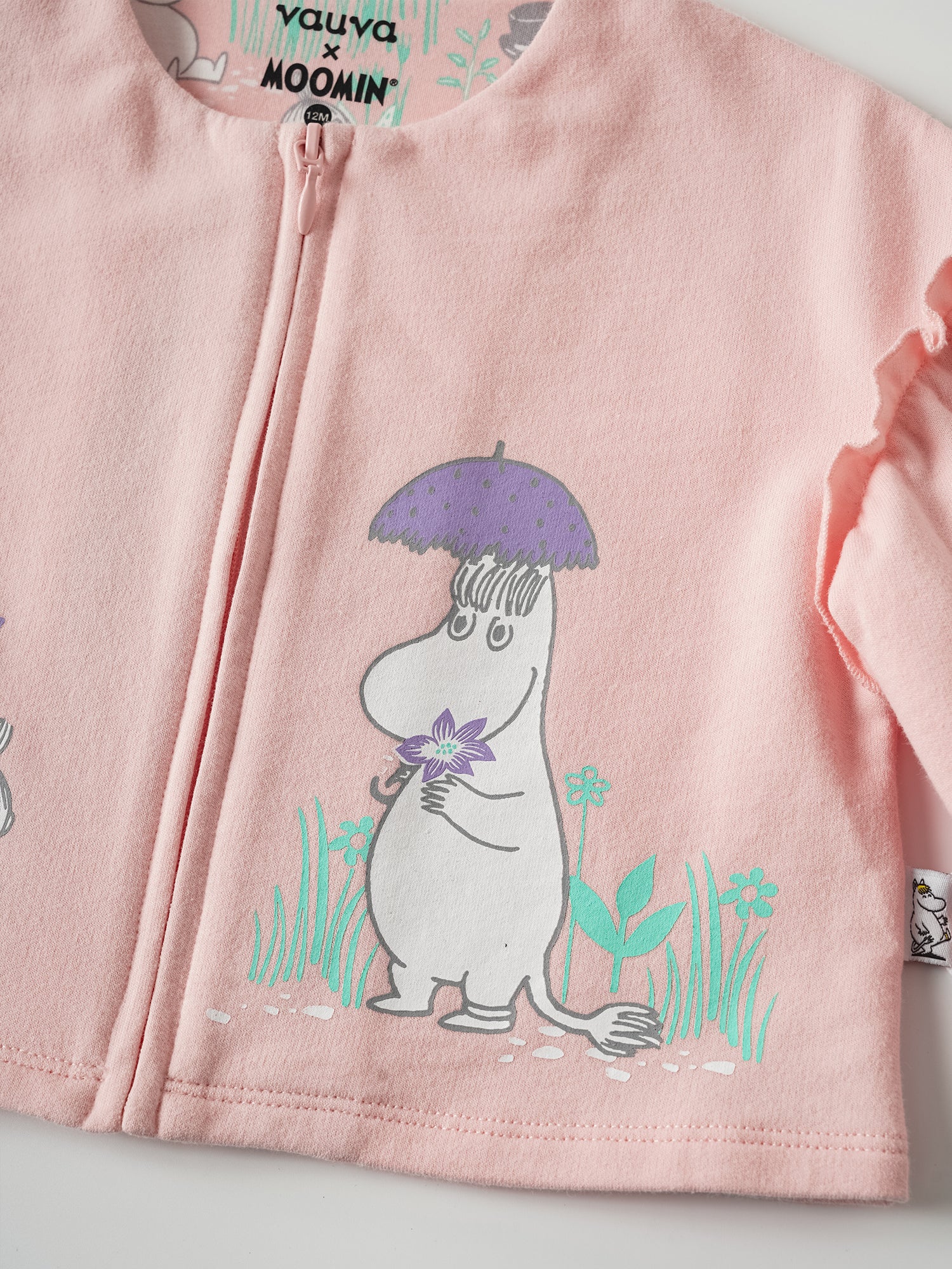 Baby Balloon Sleeve Print Zipped Jacket