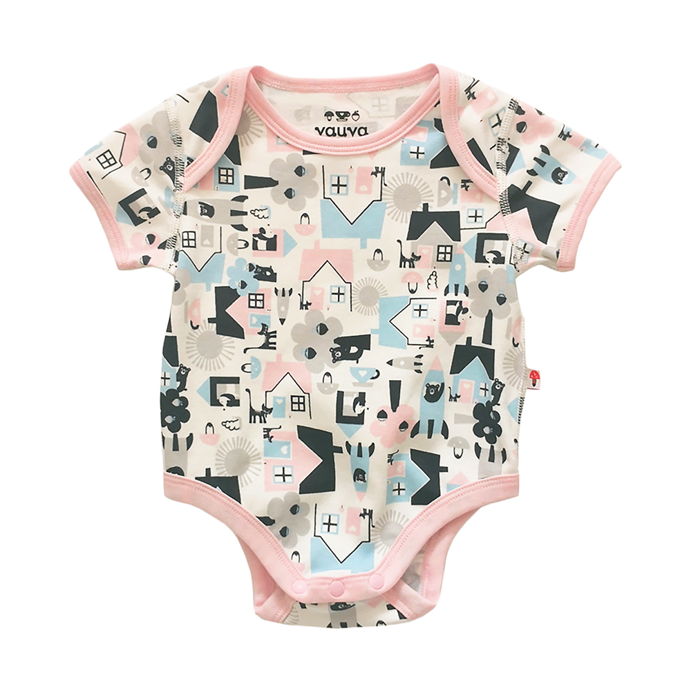 VAUVA Vauva Baby Organic Cotton Romper Set - Little House City & Pink Stripes (1 SET 2 PCS) Bodysuit