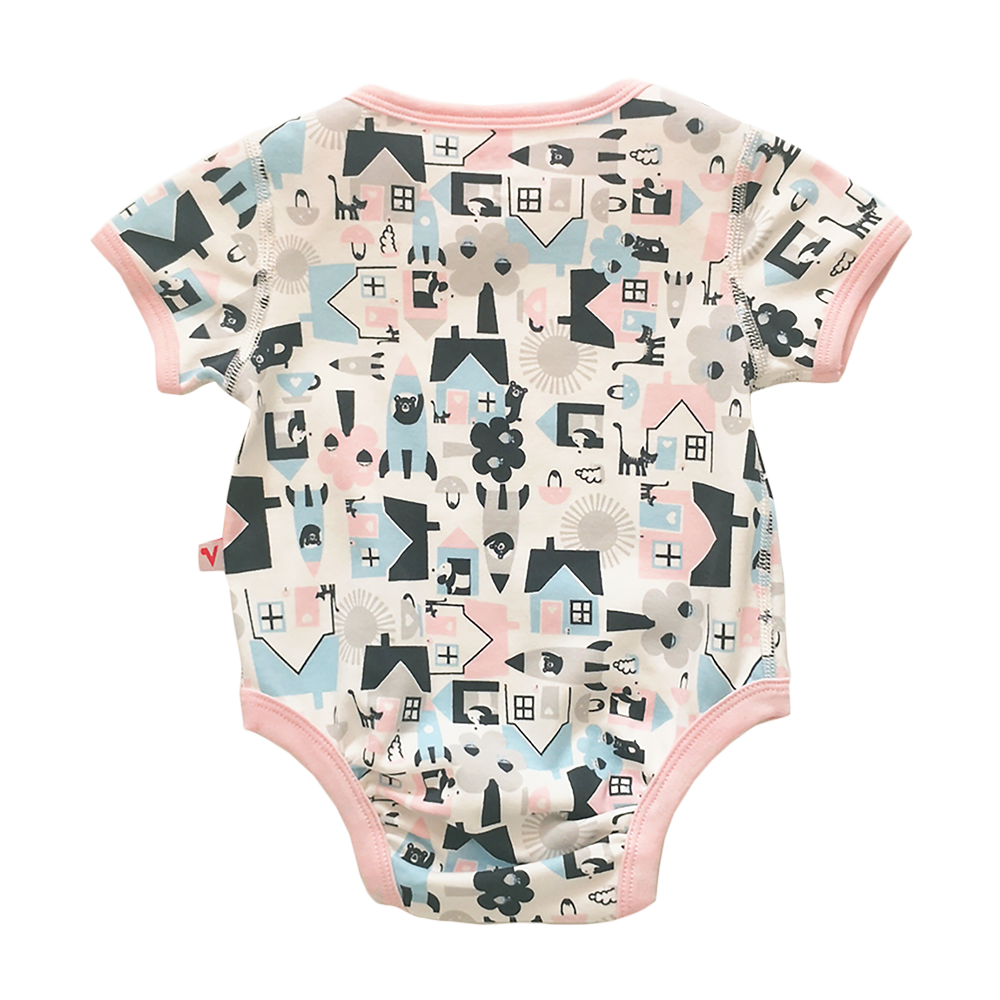 VAUVA Vauva Baby Organic Cotton Romper Set - Little House City & Pink Stripes (1 SET 2 PCS) Bodysuit