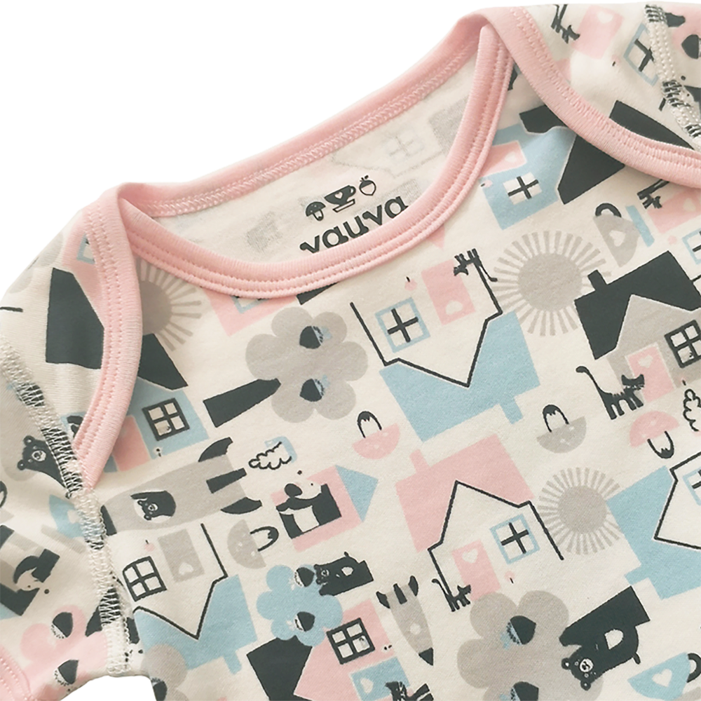 VAUVA Vauva Baby Organic Cotton Romper Set - Little House City & Pink Stripes (1 SET 2 PCS) Bodysuit