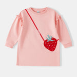Kid Long Sleeve Strawberry Applique Sweatdress