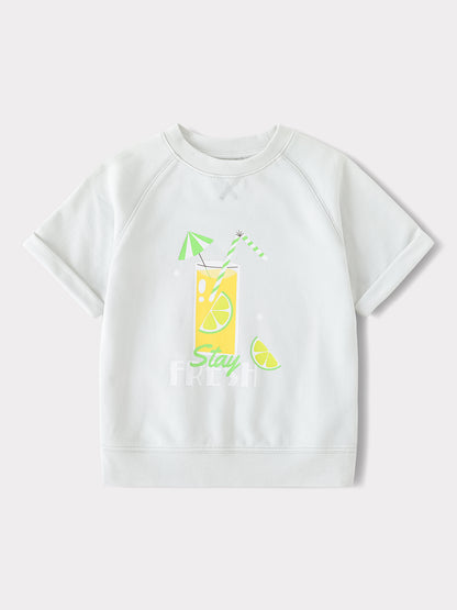 Kid Short Raglan Sleeve Lemon Tea Print Tee