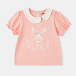 Kid Signature Collar Short Sleeve Bunny Print Tee