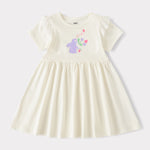 Kid Short Sleeve Lace-Trimmed Bunny Print Dress