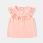 Baby Sleeveless All-Over Bunny Print Ruffle Two-Tone Top