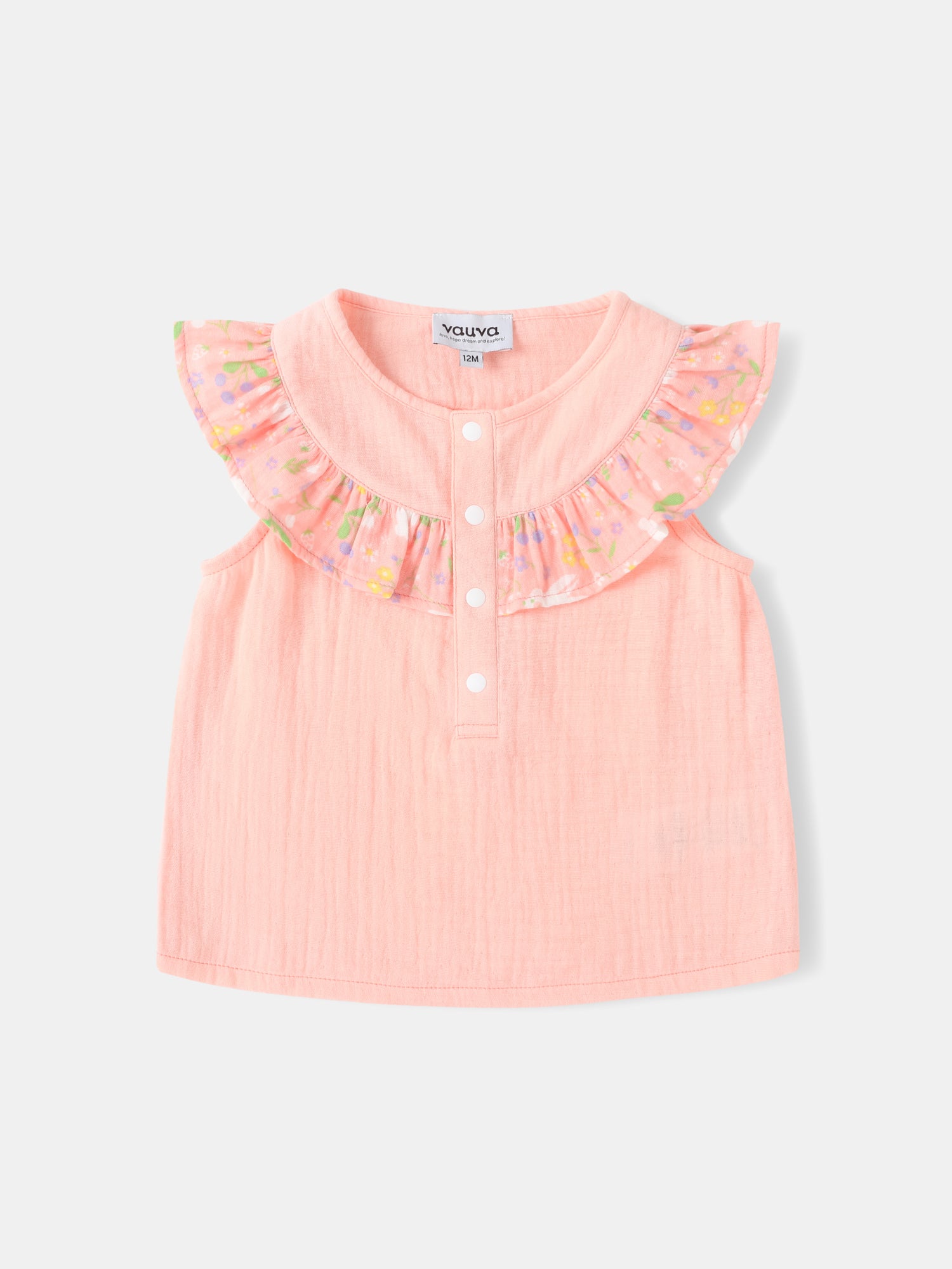 Baby Sleeveless All-Over Bunny Print Ruffle Two-Tone Top