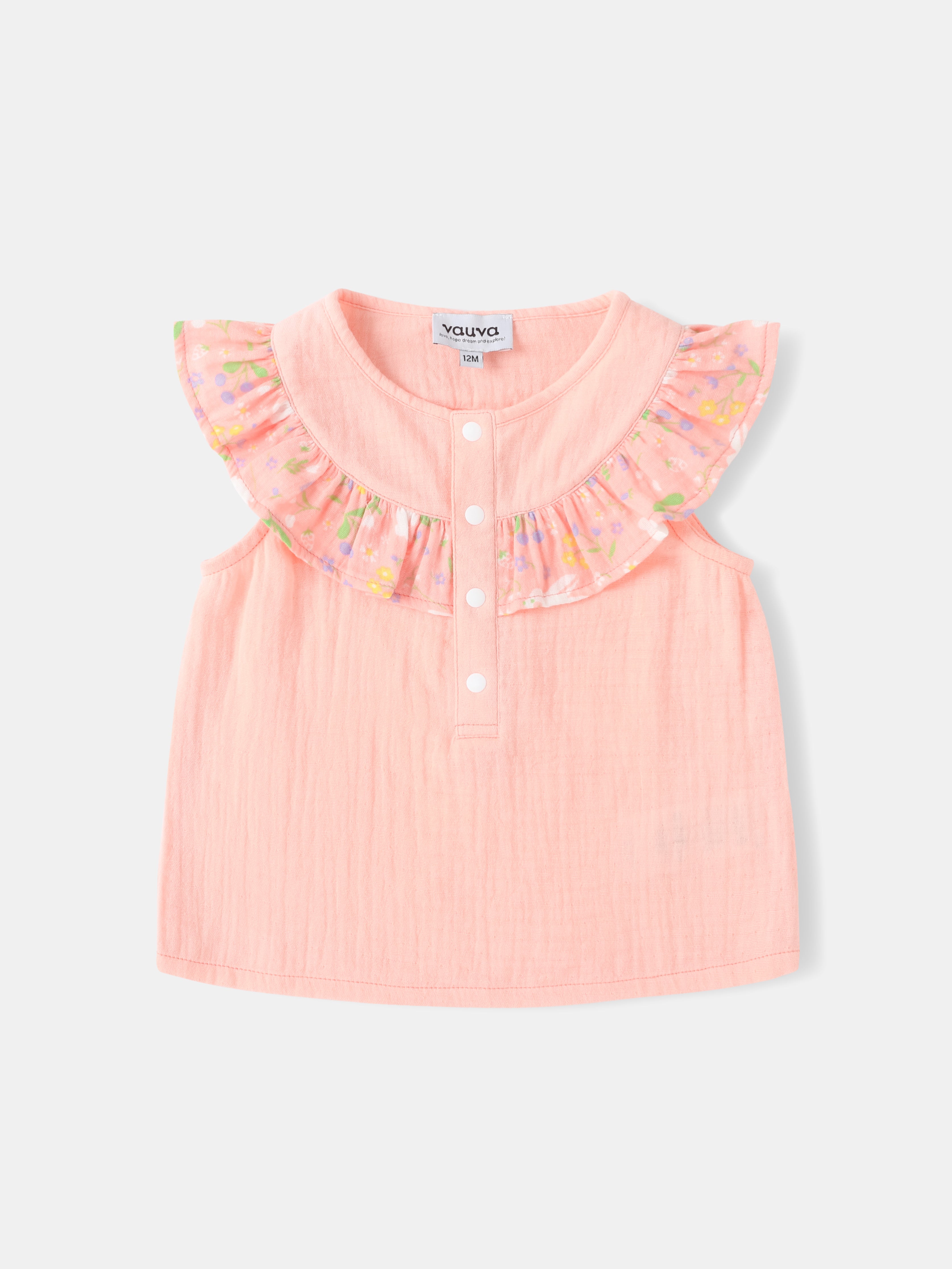 Baby Sleeveless All-Over Bunny Print Ruffle Two-Tone Top