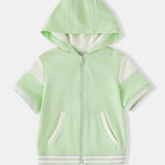 Kid Short Sleeve Logo Embroidery Zipped Hoodie