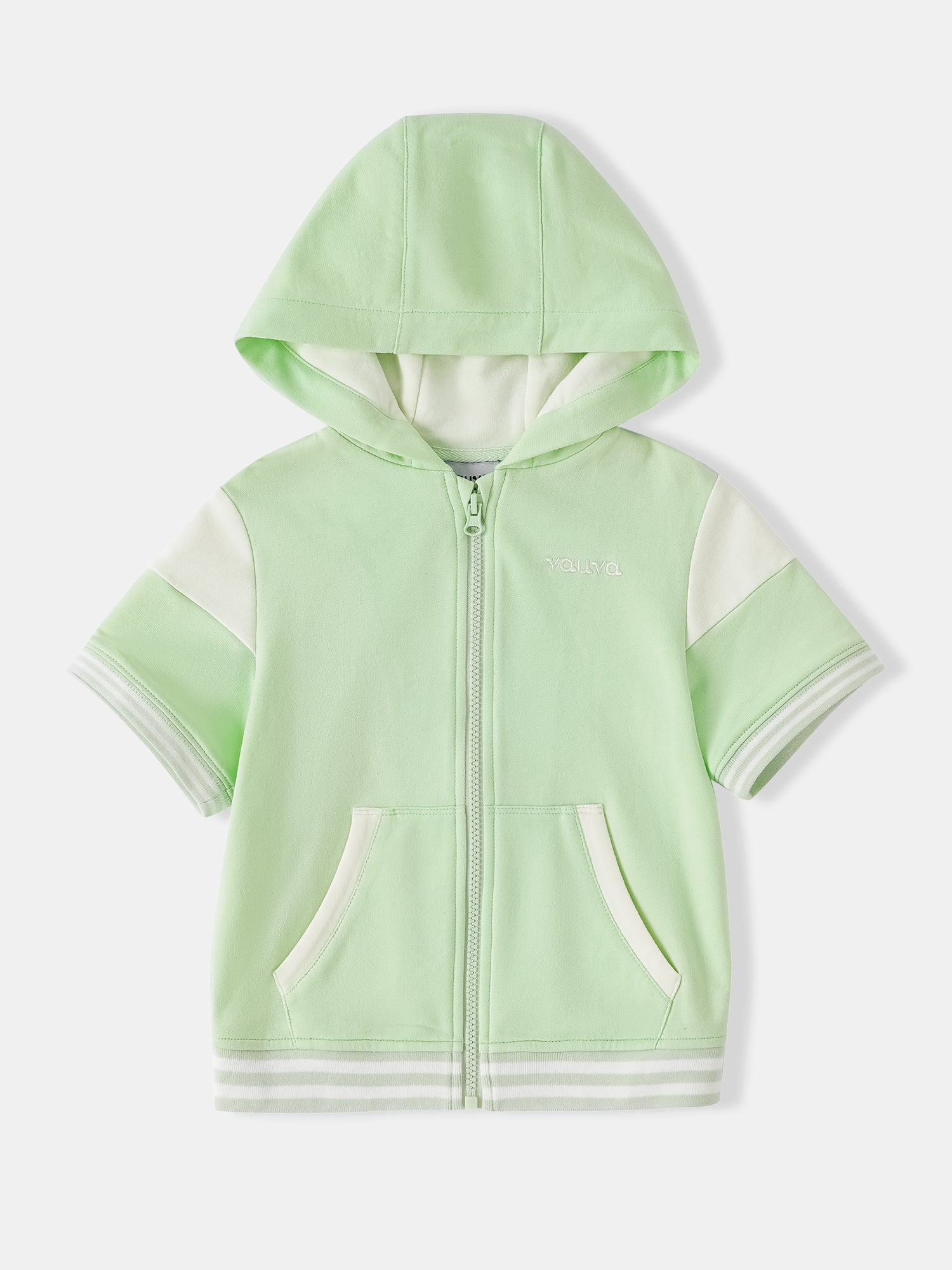 Kid Short Sleeve Logo Embroidery Zipped Hoodie