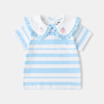 Kid Puritan Collar Short Sleeve Stripe Print Top