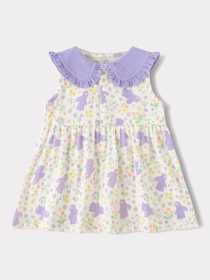 Baby Babydoll Collar Sleeveless All-Over Bunny Print Dress &amp; Knicker Set