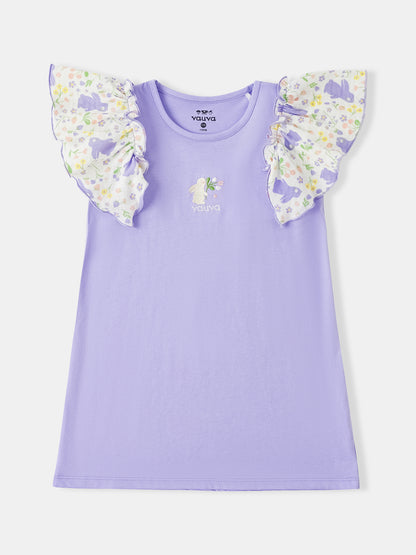 Kid Ruffle Cap Sleeve Bunny Print Dress