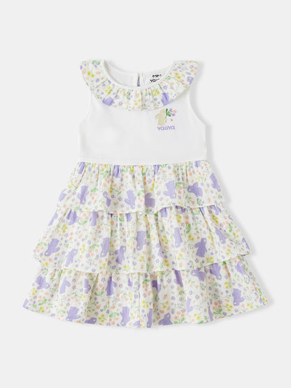 Kid Sleeveless All-Over Bunny Print Layered Dress