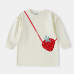 Kid Long Sleeve Strawberry Applique Sweatdress