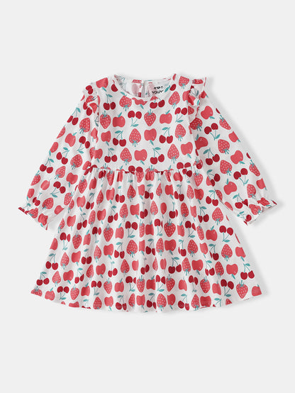 Kid Long Puff Sleeve All-Over Berries Print Dress