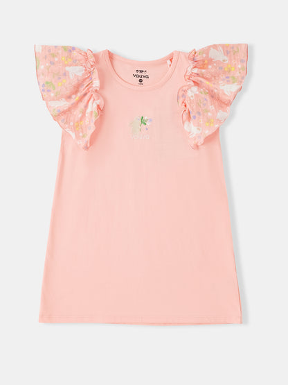 Kid Ruffle Cap Sleeve Bunny Print Dress