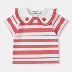 Kid Puritan Collar Short Sleeve Stripe Print Top