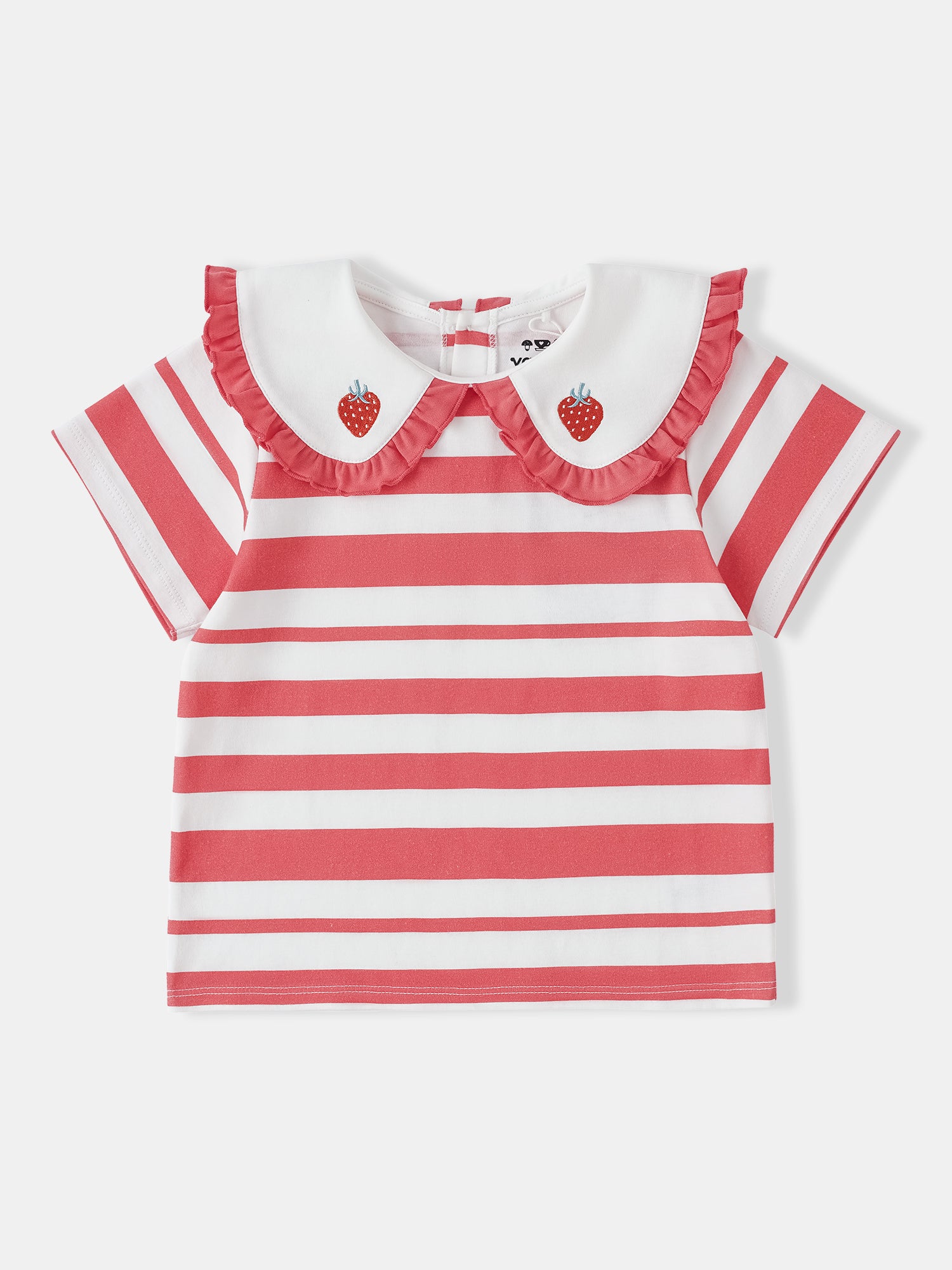 Kid Puritan Collar Short Sleeve Stripe Print Top