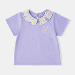 Kid Ruffle Collar Short Sleeve Bunny Print Tee