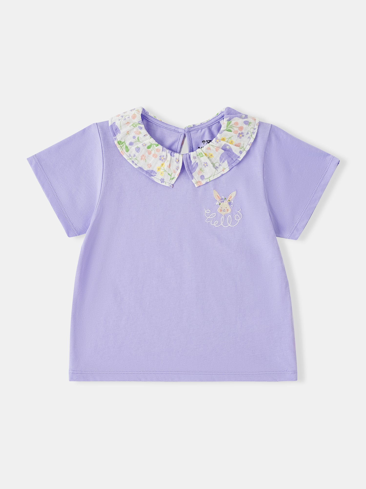 Kid Ruffle Collar Short Sleeve Bunny Print Tee